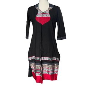 Black and Red Detail Cotton Kurta Size Large